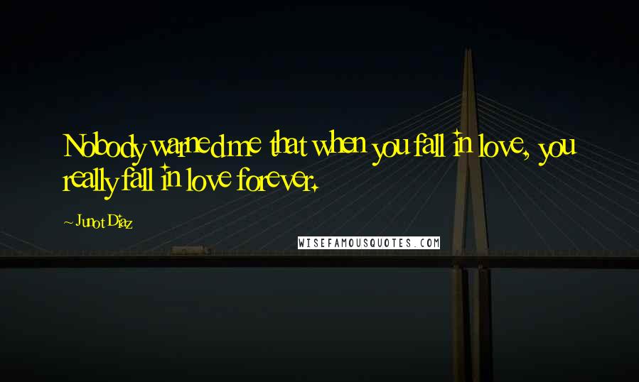 Junot Diaz Quotes: Nobody warned me that when you fall in love, you really fall in love forever.