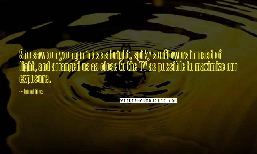 Junot Diaz Quotes: She saw our young minds as bright, spiky sunflowers in need of light, and arranged us as close to the TV as possible to maximize our exposure.