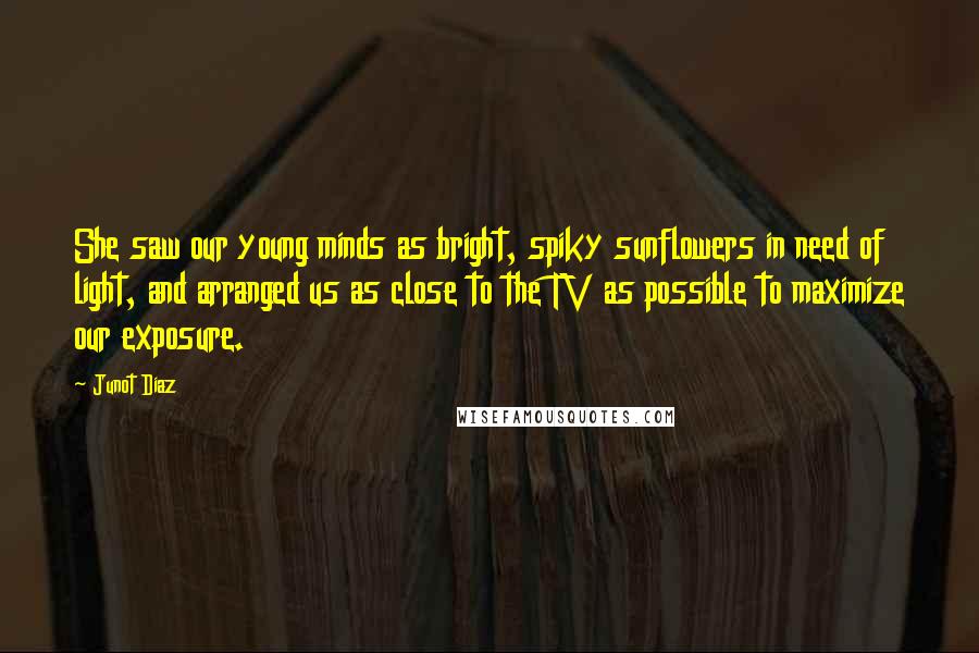 Junot Diaz Quotes: She saw our young minds as bright, spiky sunflowers in need of light, and arranged us as close to the TV as possible to maximize our exposure.