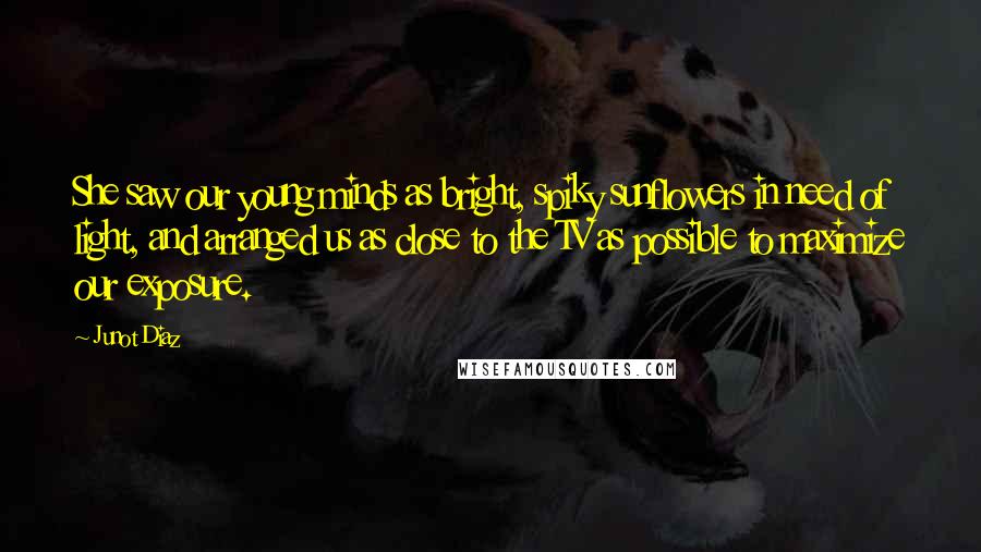 Junot Diaz Quotes: She saw our young minds as bright, spiky sunflowers in need of light, and arranged us as close to the TV as possible to maximize our exposure.