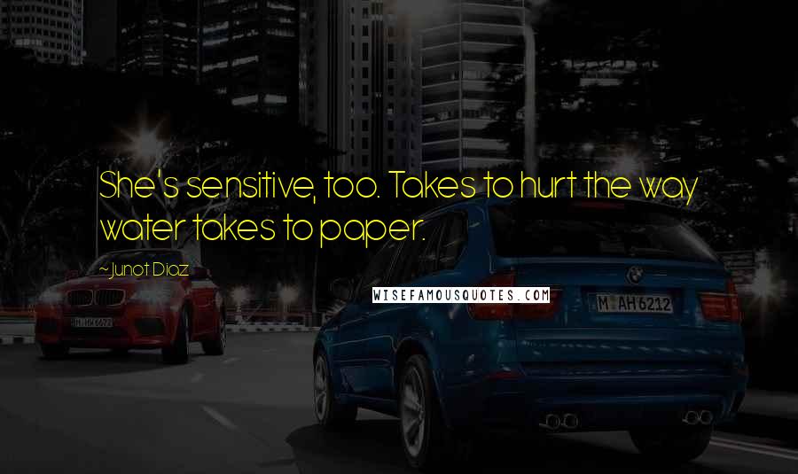 Junot Diaz Quotes: She's sensitive, too. Takes to hurt the way water takes to paper.