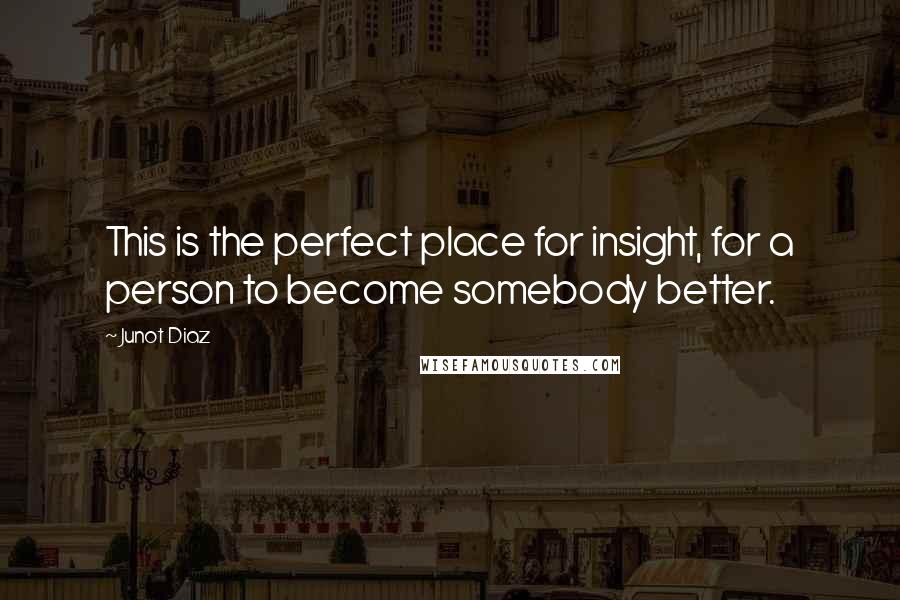 Junot Diaz Quotes: This is the perfect place for insight, for a person to become somebody better.