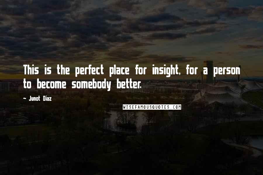 Junot Diaz Quotes: This is the perfect place for insight, for a person to become somebody better.