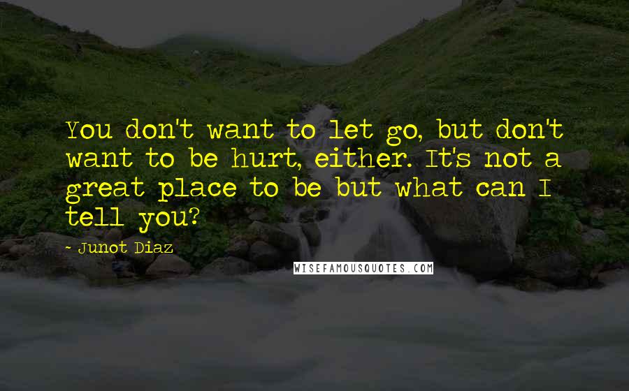 Junot Diaz Quotes: You don't want to let go, but don't want to be hurt, either. It's not a great place to be but what can I tell you?