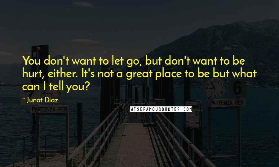 Junot Diaz Quotes: You don't want to let go, but don't want to be hurt, either. It's not a great place to be but what can I tell you?