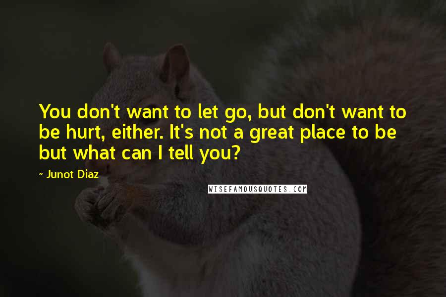 Junot Diaz Quotes: You don't want to let go, but don't want to be hurt, either. It's not a great place to be but what can I tell you?