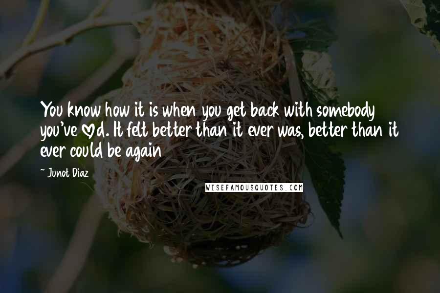 Junot Diaz Quotes: You know how it is when you get back with somebody you've loved. It felt better than it ever was, better than it ever could be again