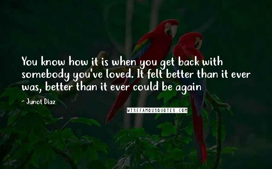 Junot Diaz Quotes: You know how it is when you get back with somebody you've loved. It felt better than it ever was, better than it ever could be again