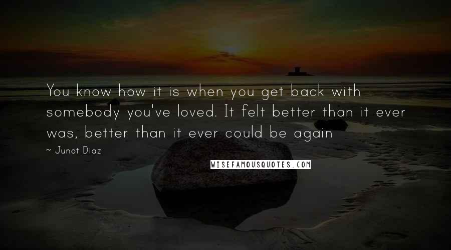 Junot Diaz Quotes: You know how it is when you get back with somebody you've loved. It felt better than it ever was, better than it ever could be again