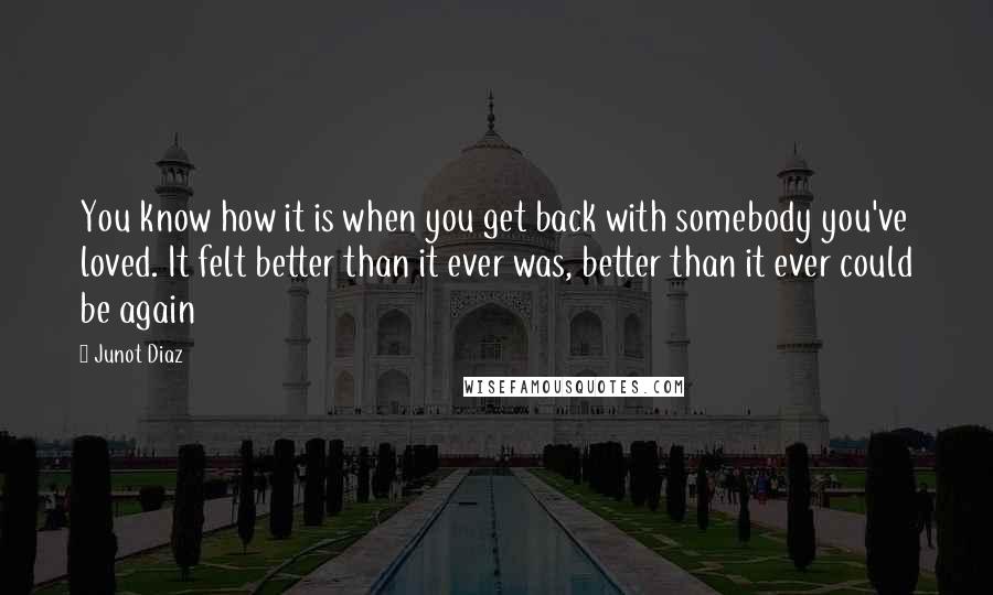 Junot Diaz Quotes: You know how it is when you get back with somebody you've loved. It felt better than it ever was, better than it ever could be again