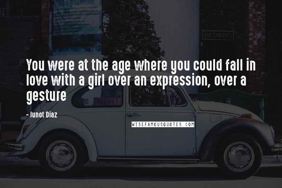 Junot Diaz Quotes: You were at the age where you could fall in love with a girl over an expression, over a gesture