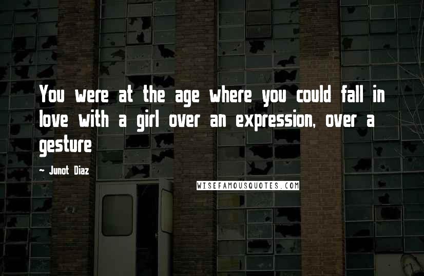 Junot Diaz Quotes: You were at the age where you could fall in love with a girl over an expression, over a gesture