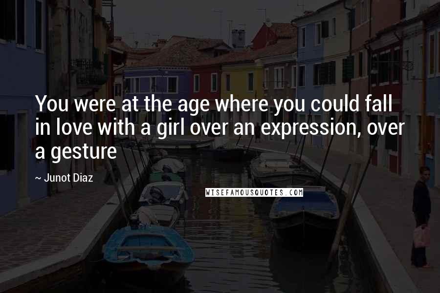 Junot Diaz Quotes: You were at the age where you could fall in love with a girl over an expression, over a gesture