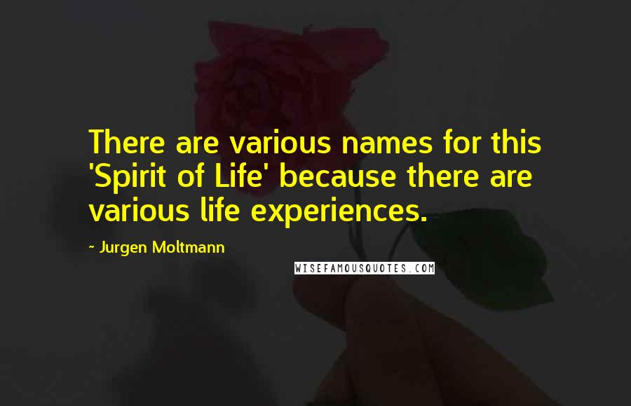 Jurgen Moltmann Quotes: There are various names for this 'Spirit of Life' because there are various life experiences.