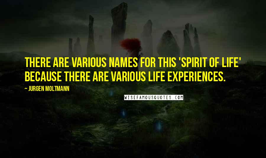 Jurgen Moltmann Quotes: There are various names for this 'Spirit of Life' because there are various life experiences.