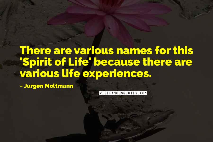 Jurgen Moltmann Quotes: There are various names for this 'Spirit of Life' because there are various life experiences.