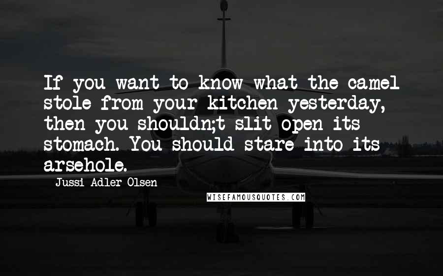 Jussi Adler-Olsen Quotes: If you want to know what the camel stole from your kitchen yesterday, then you shouldn;t slit open its stomach. You should stare into its arsehole.