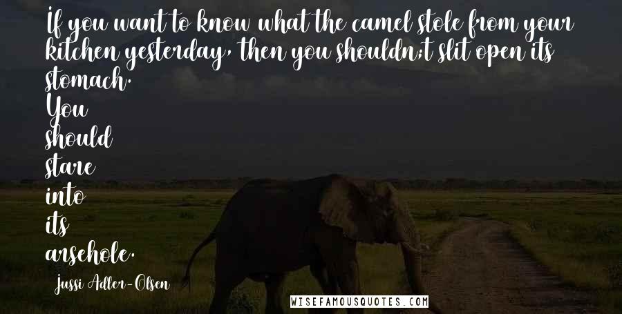 Jussi Adler-Olsen Quotes: If you want to know what the camel stole from your kitchen yesterday, then you shouldn;t slit open its stomach. You should stare into its arsehole.