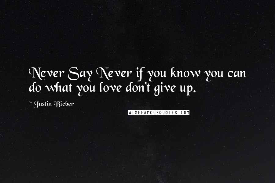 Justin Bieber Quotes: Never Say Never if you know you can do what you love don't give up.