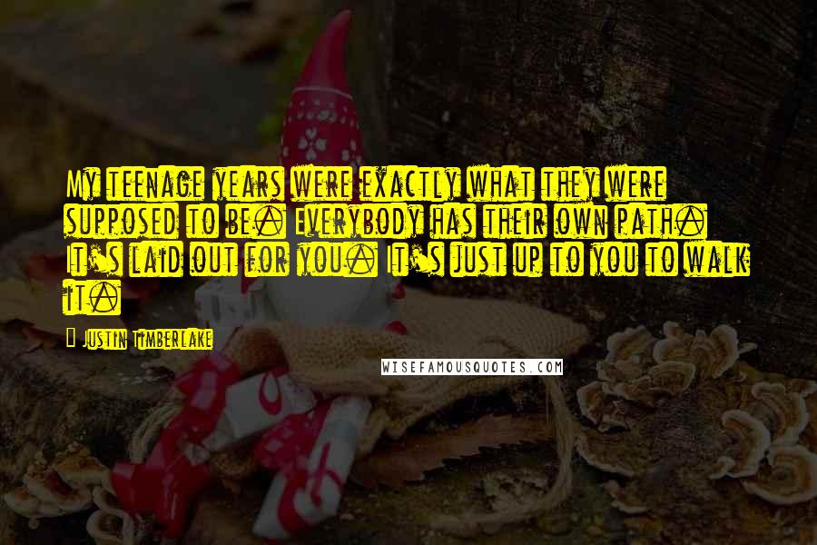 Justin Timberlake Quotes: My teenage years were exactly what they were supposed to be. Everybody has their own path. It's laid out for you. It's just up to you to walk it.
