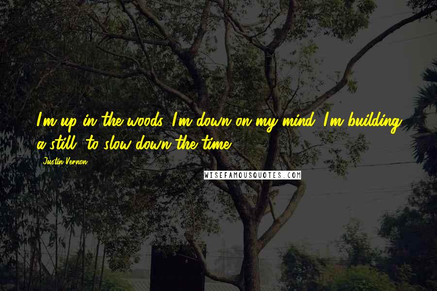 Justin Vernon Quotes: I'm up in the woods, I'm down on my mind. I'm building a still, to slow down the time.