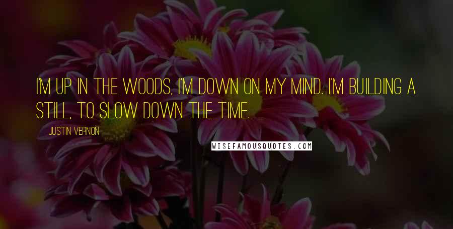 Justin Vernon Quotes: I'm up in the woods, I'm down on my mind. I'm building a still, to slow down the time.