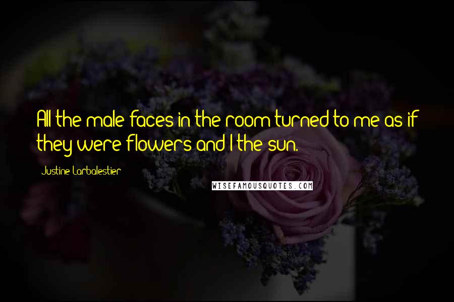 Justine Larbalestier Quotes: All the male faces in the room turned to me as if they were flowers and I the sun.