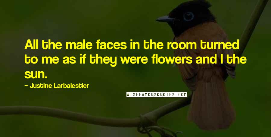 Justine Larbalestier Quotes: All the male faces in the room turned to me as if they were flowers and I the sun.