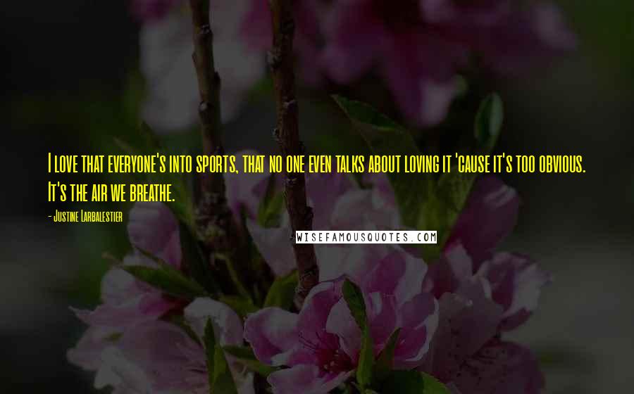 Justine Larbalestier Quotes: I love that everyone's into sports, that no one even talks about loving it 'cause it's too obvious. It's the air we breathe.