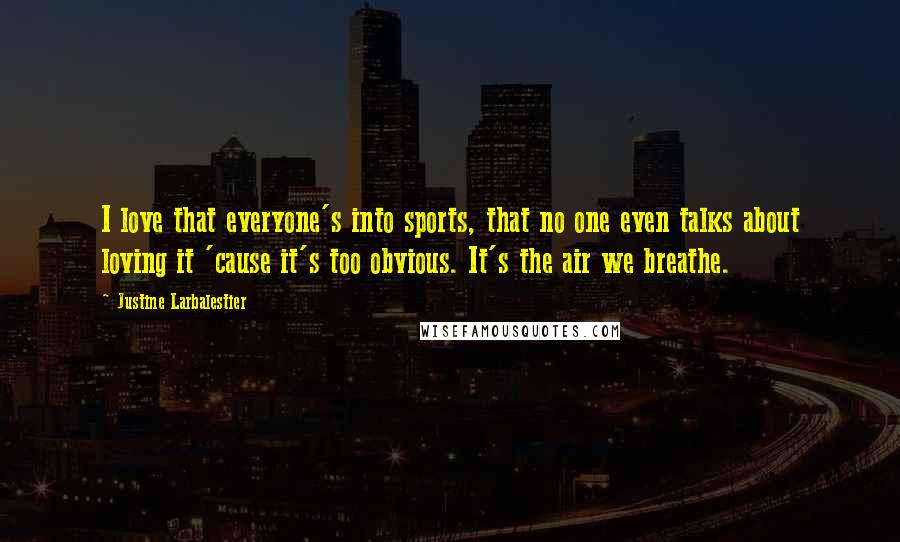 Justine Larbalestier Quotes: I love that everyone's into sports, that no one even talks about loving it 'cause it's too obvious. It's the air we breathe.