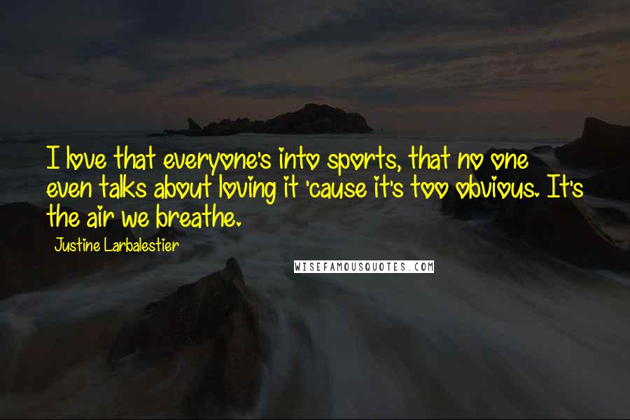 Justine Larbalestier Quotes: I love that everyone's into sports, that no one even talks about loving it 'cause it's too obvious. It's the air we breathe.