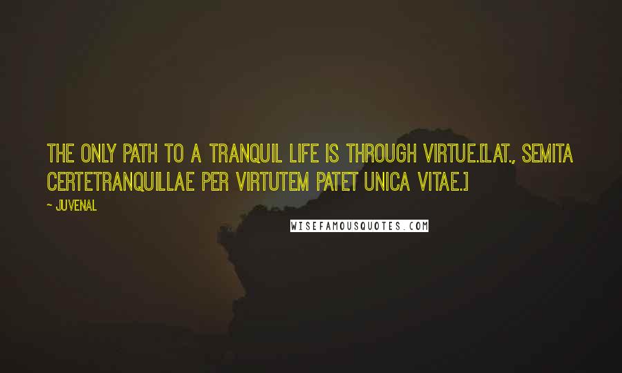 Juvenal Quotes: The only path to a tranquil life is through virtue.[Lat., Semita certeTranquillae per virtutem patet unica vitae.]