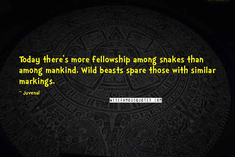 Juvenal Quotes: Today there's more fellowship among snakes than among mankind. Wild beasts spare those with similar markings.
