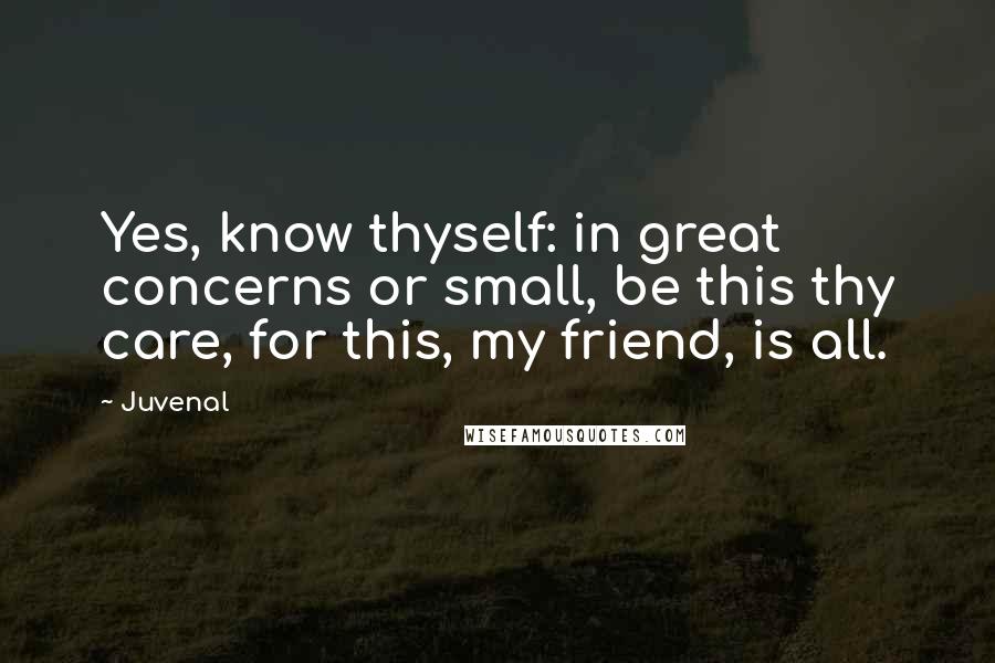 Juvenal Quotes: Yes, know thyself: in great concerns or small, be this thy care, for this, my friend, is all.