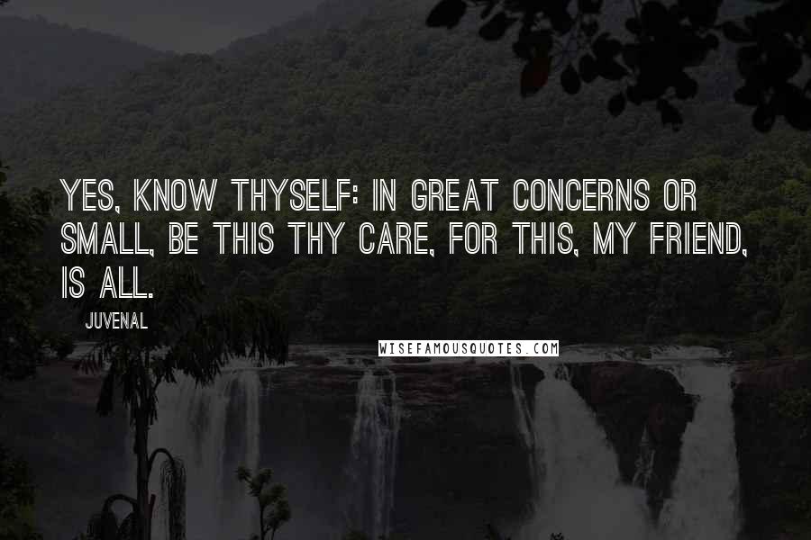 Juvenal Quotes: Yes, know thyself: in great concerns or small, be this thy care, for this, my friend, is all.