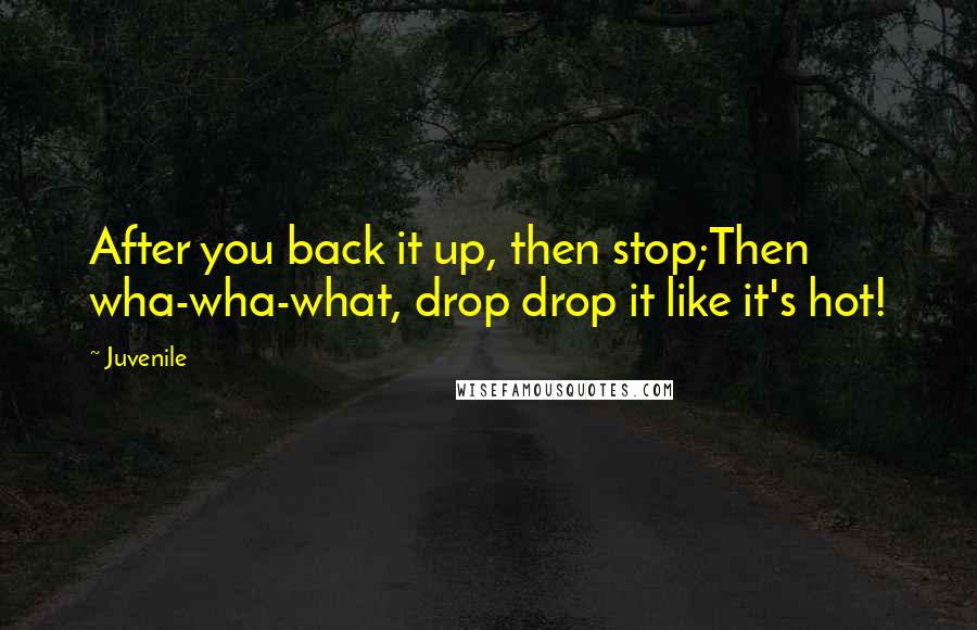 Juvenile Quotes: After you back it up, then stop;Then wha-wha-what, drop drop it like it's hot!