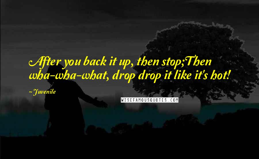 Juvenile Quotes: After you back it up, then stop;Then wha-wha-what, drop drop it like it's hot!