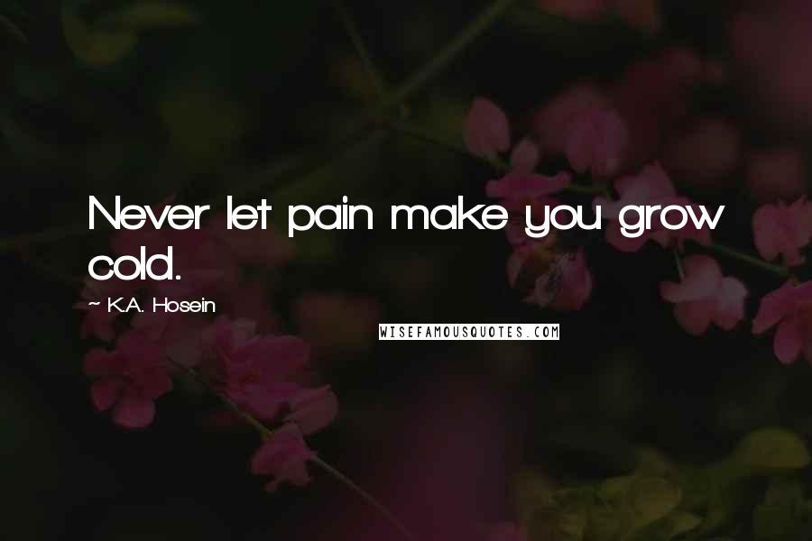 K.A. Hosein Quotes: Never let pain make you grow cold.