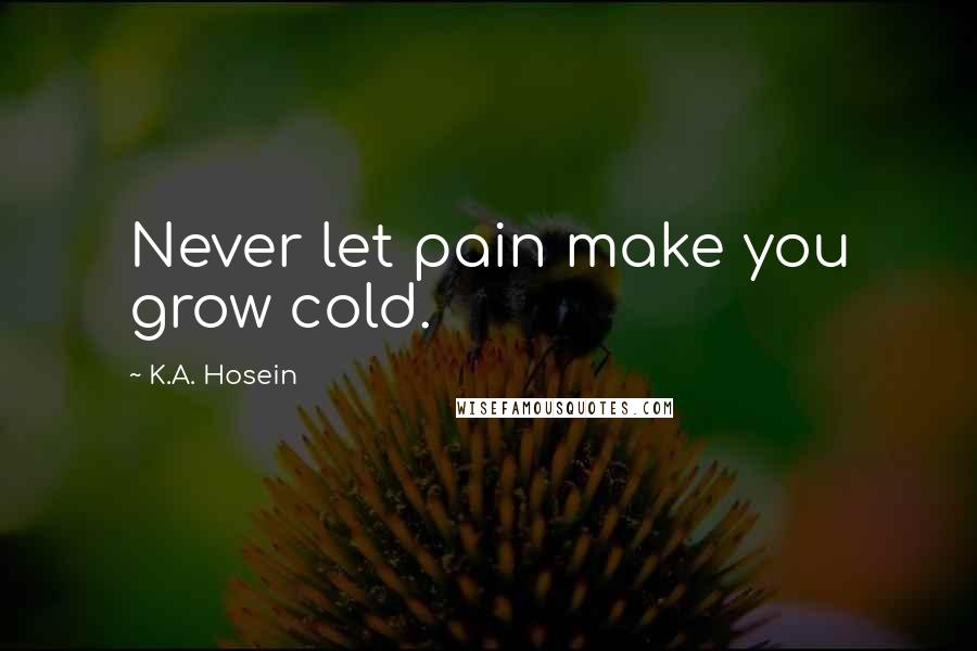 K.A. Hosein Quotes: Never let pain make you grow cold.