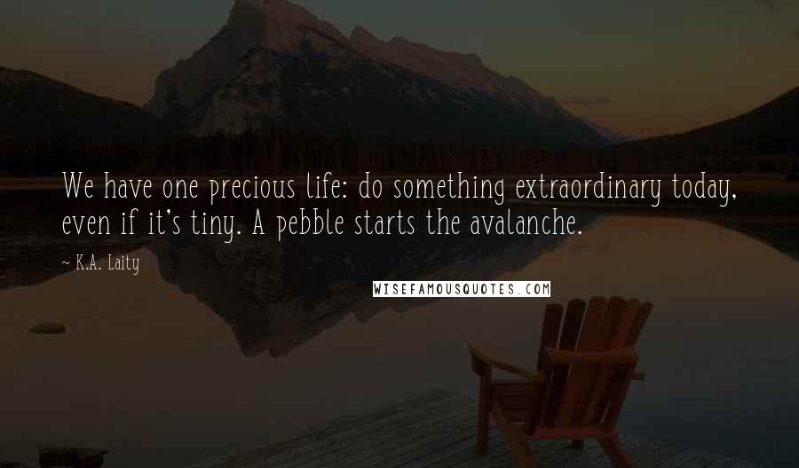 K.A. Laity Quotes: We have one precious life: do something extraordinary today, even if it's tiny. A pebble starts the avalanche.