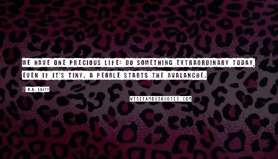 K.A. Laity Quotes: We have one precious life: do something extraordinary today, even if it's tiny. A pebble starts the avalanche.