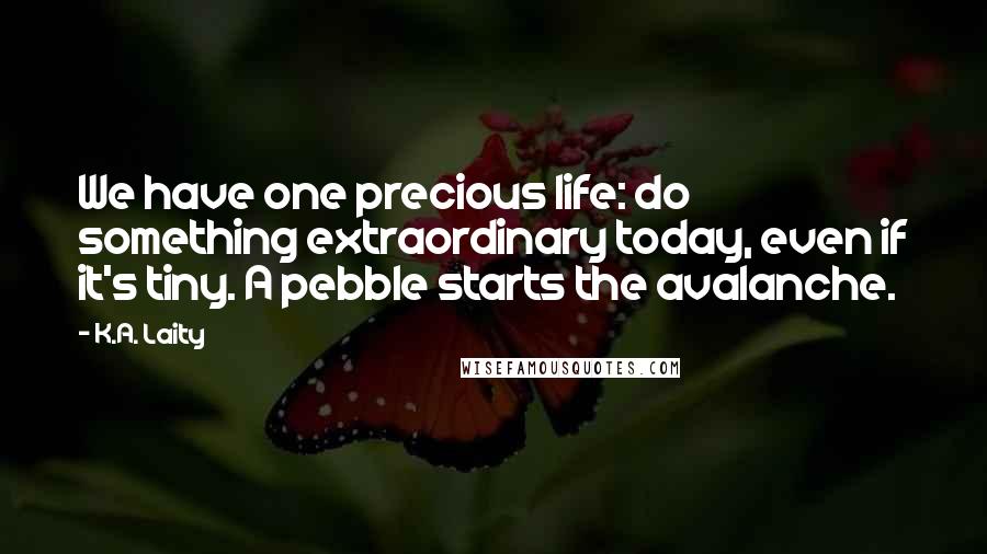 K.A. Laity Quotes: We have one precious life: do something extraordinary today, even if it's tiny. A pebble starts the avalanche.