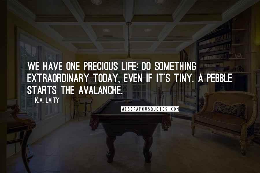 K.A. Laity Quotes: We have one precious life: do something extraordinary today, even if it's tiny. A pebble starts the avalanche.