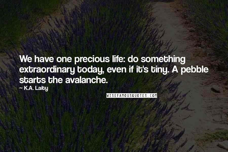 K.A. Laity Quotes: We have one precious life: do something extraordinary today, even if it's tiny. A pebble starts the avalanche.