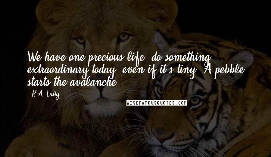 K.A. Laity Quotes: We have one precious life: do something extraordinary today, even if it's tiny. A pebble starts the avalanche.