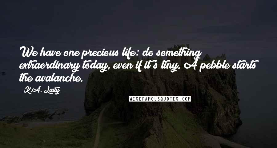 K.A. Laity Quotes: We have one precious life: do something extraordinary today, even if it's tiny. A pebble starts the avalanche.