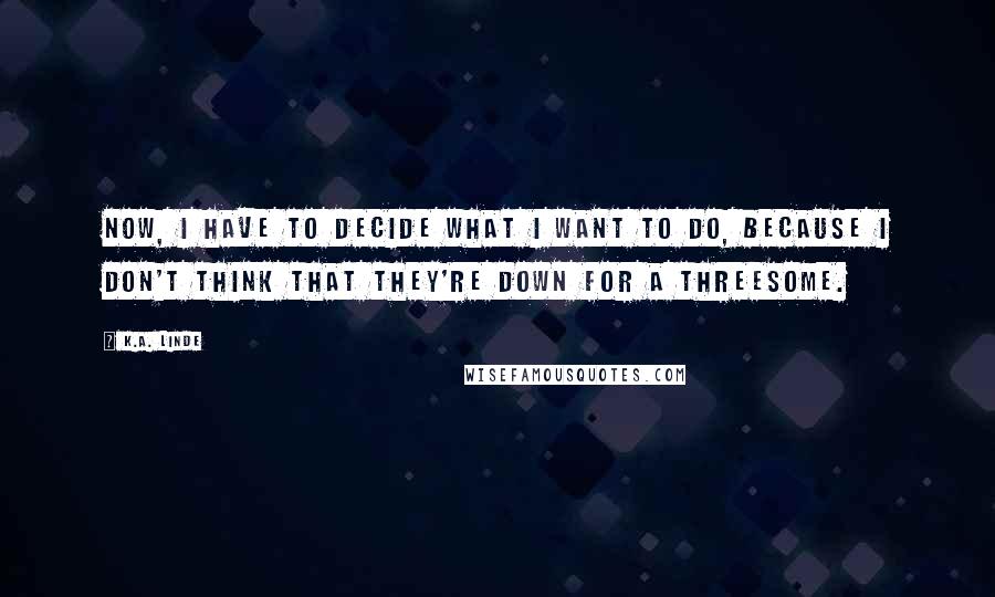 K.A. Linde Quotes: Now, I have to decide what I want to do, because I don't think that they're down for a threesome.