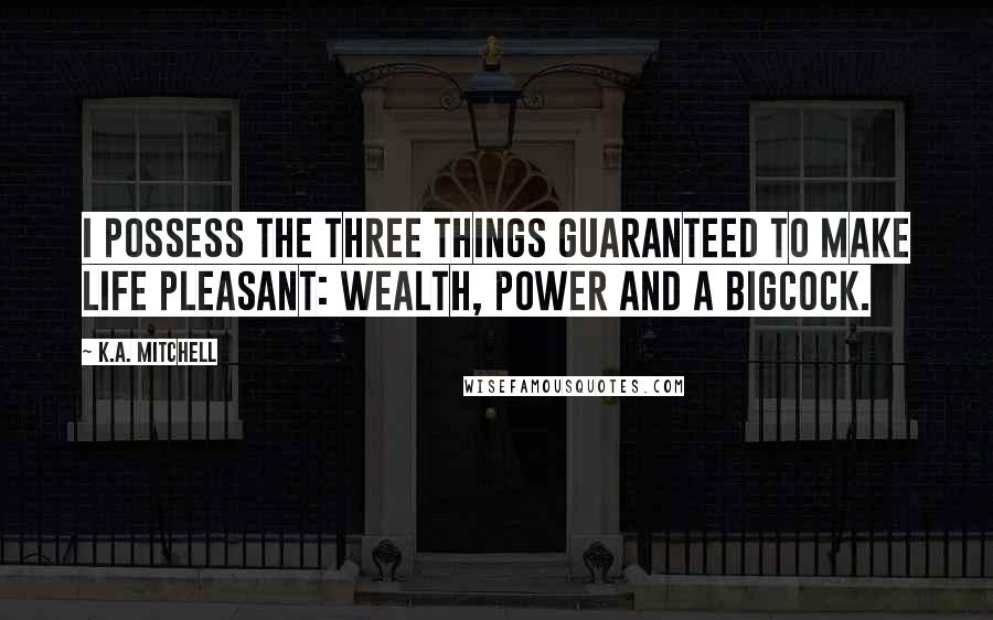 K.A. Mitchell Quotes: I possess the three things guaranteed to make life pleasant: wealth, power and a bigcock.
