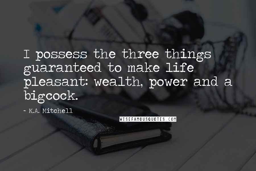 K.A. Mitchell Quotes: I possess the three things guaranteed to make life pleasant: wealth, power and a bigcock.