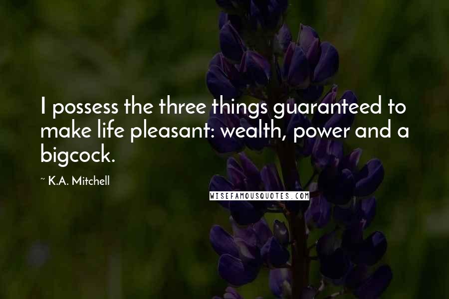 K.A. Mitchell Quotes: I possess the three things guaranteed to make life pleasant: wealth, power and a bigcock.